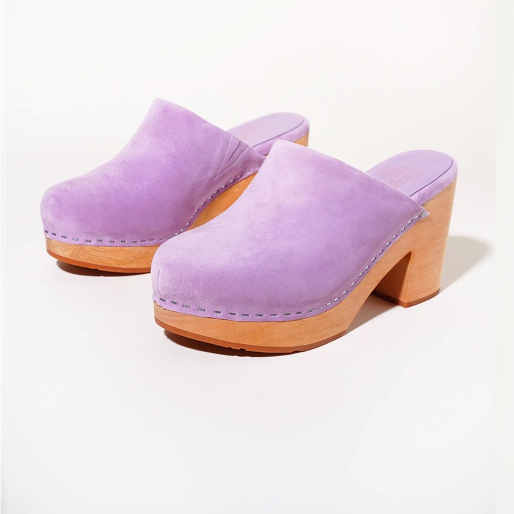 Charlotte Stone Lavender Suede Clogs Sz 40